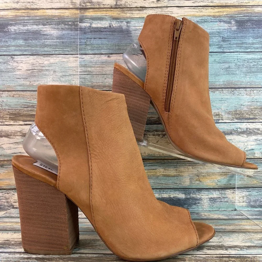 Steve Madden Tulisa Womens Size 10M Ankle Boot Brown Nubuck Leather Open Toe Zip - Picture 2 of 11